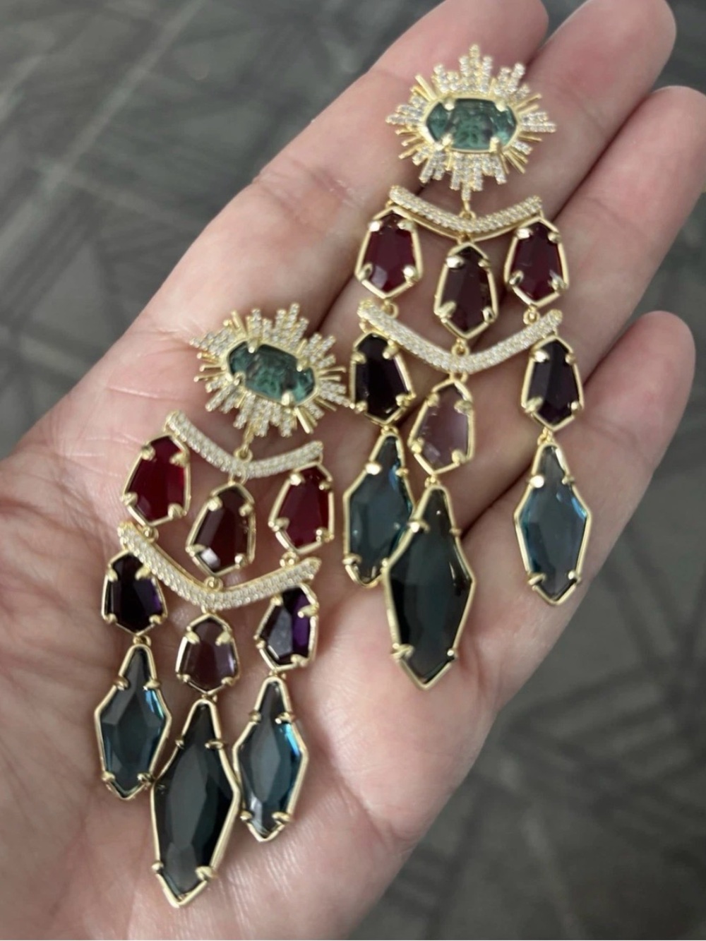Kendra Scott Alexandria Gold Multi Tier Statement Earrings - Picture 2 of 4